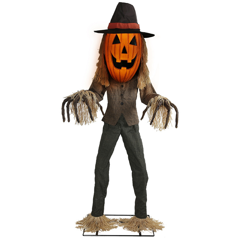 Standing Motion-Activated Pumpkin Scarecrow – Electric Halloween Animatronic Prop for Haunted House Decor
