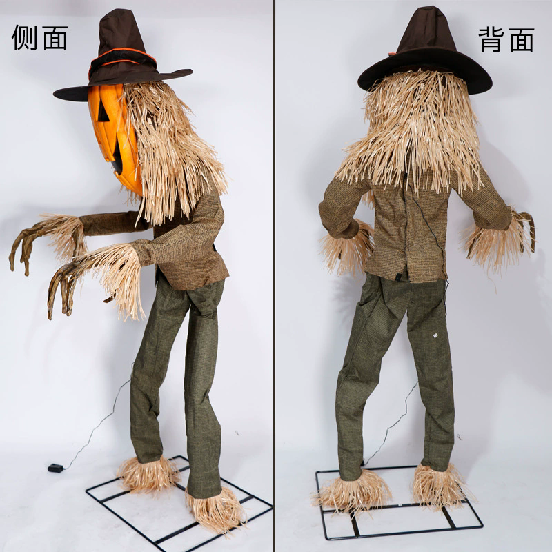 Standing Motion-Activated Pumpkin Scarecrow – Electric Halloween Animatronic Prop for Haunted House Decor