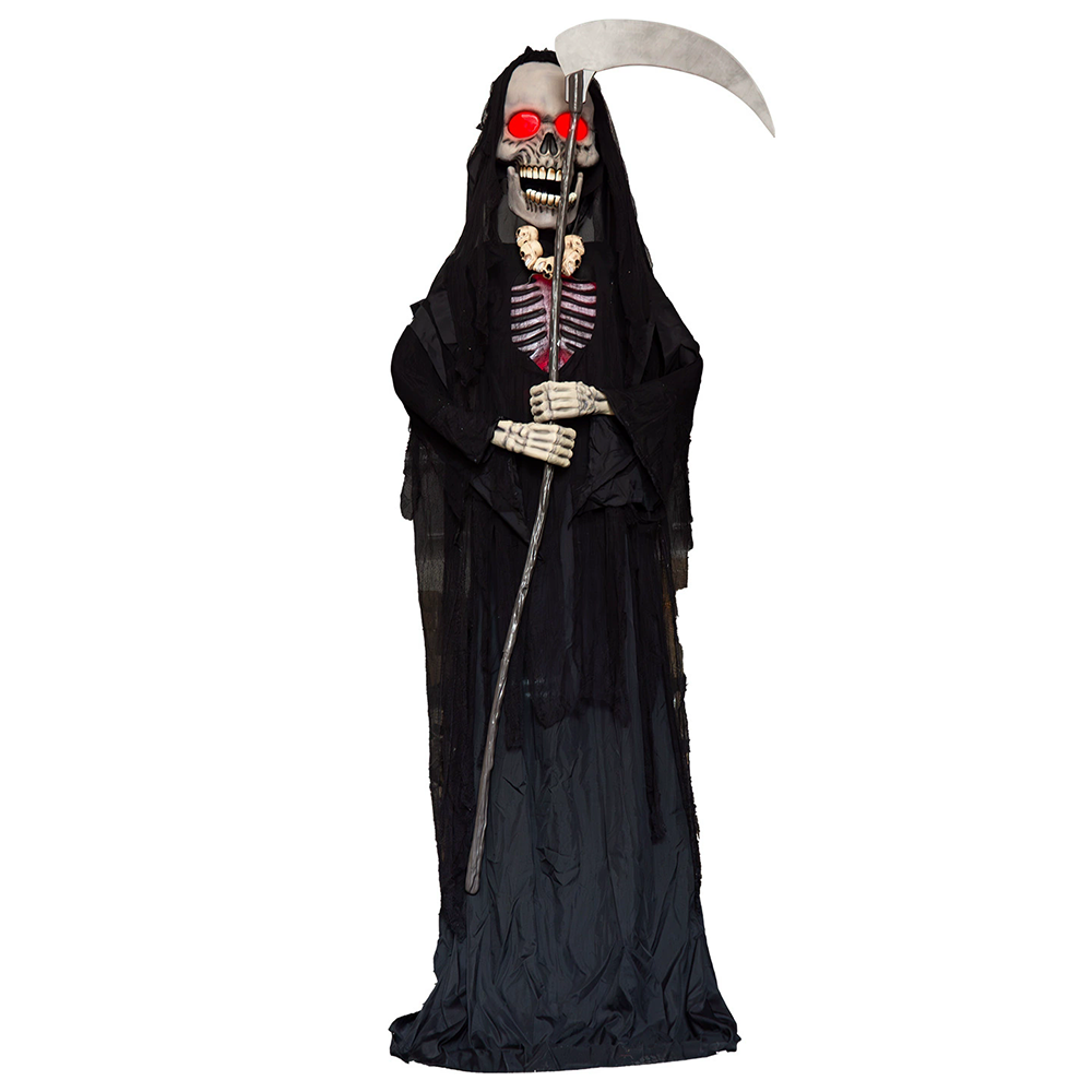 3.2m Tall Standing Grim Reaper with Scythe – Giant Halloween Skeleton Animatronic Prop for Haunted House & Yard Decor