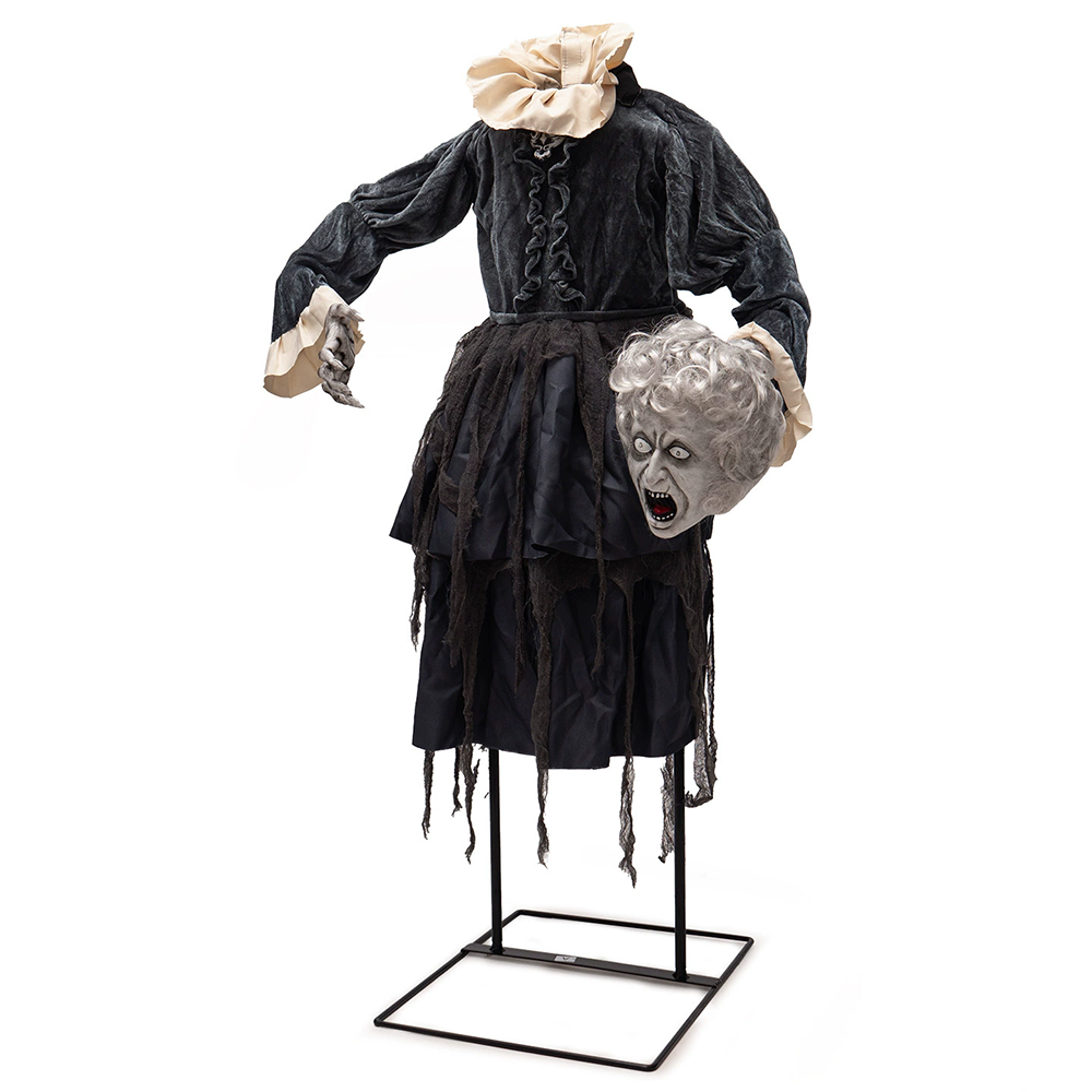 Sound-Activated Witch Holding Her Own Head – Electric Halloween Animatronic Prop for Haunted House Decor