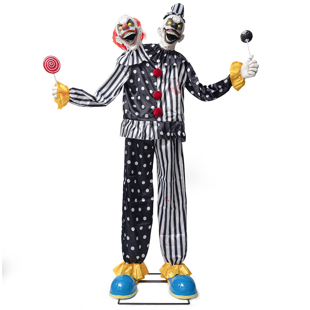Motion-Activated Light-Up Two-Headed Clown – Electric Halloween Animatronic Prop for Halloween Decor