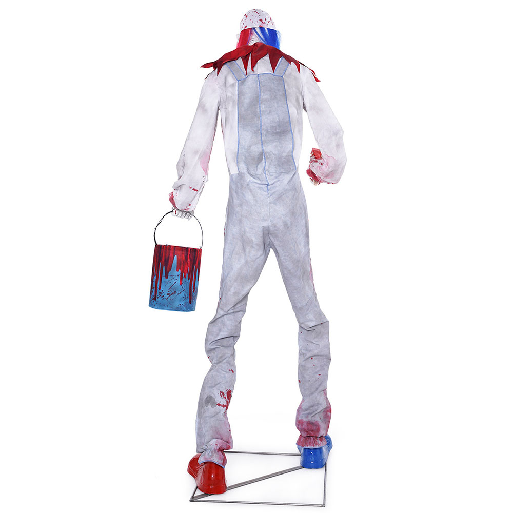 Creepy Clown Holding a Paint Bucket – Electric Motion Sensor Halloween Decoration Prop for Haunted House, Escape Room & Yard