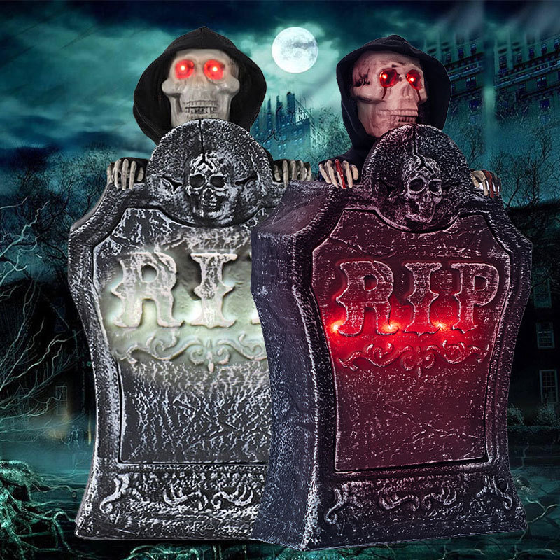 Electric Lifting Skull Tombstone – Motion Activated Halloween Gravestone with Glowing Eyes & Spooky Sounds for Haunted House