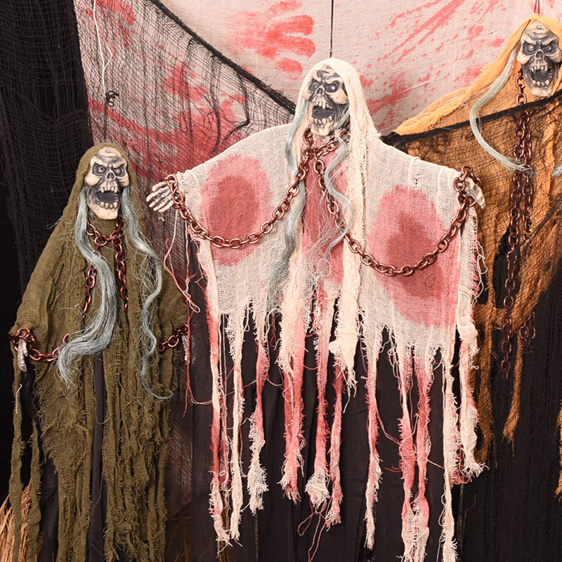 Hanging Ghost with Metal Chain – Creepy Floating Apparition Prop for Haunted House, Halloween Party & Outdoor Decor