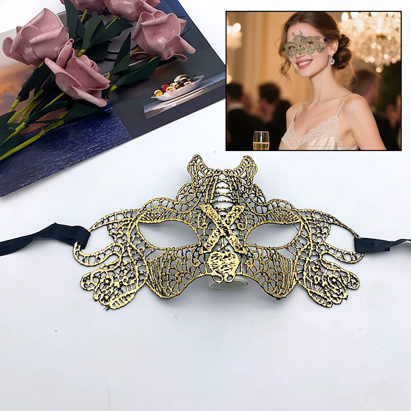 Gold Lace Masquerade Mask – Half Face Eye Mask  for Women, Sexy Party Mask for Ball & Nightclub