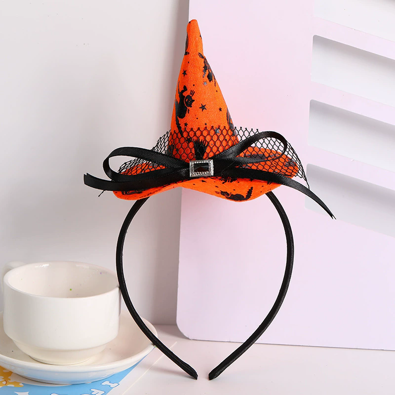 Halloween Spider Web Witch Hat Headband – Classic Witch Hairband with Spiderweb Decoration for Party Prop