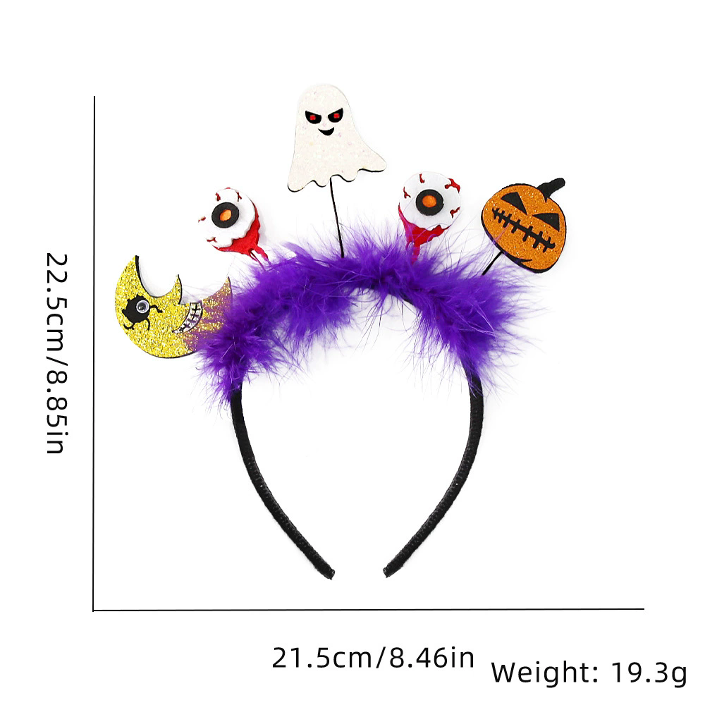 Halloween Ghost Bat Feather Headband – Spooky Hairband with Ghost, Bat & Feather Decorations for Women & Kids