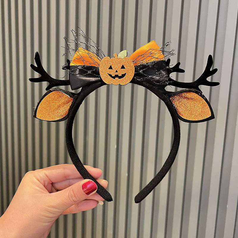 Devil Pumpkin Headband – Halloween Horned Pumpkin Hairband for Women & Kids Costume Party Prop
