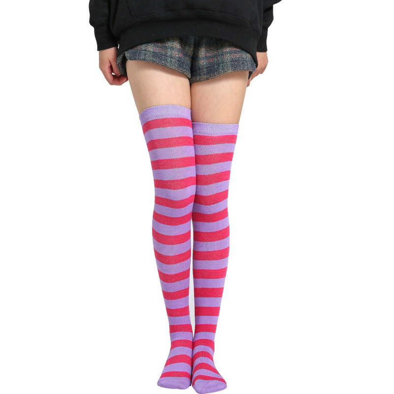 Colorful Horizontal Stripe Thigh Highs – Striped Over Knee Socks for Women Halloween Accessory