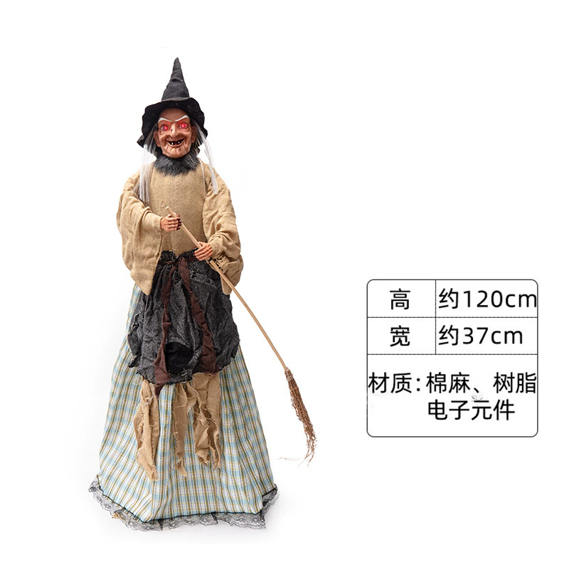 Motorized Halloween Animatronics - Hanging Ghost, Standing Witch & Sound Activated Skeleton Prop for Outdoor Yard Decor, Haunted House Party Supplies