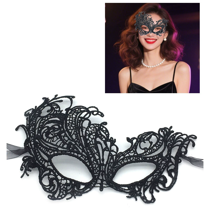 Structured Lace Half Face Mask – Black Princess Style Masquerade Eye Mask with Shaped Design for Women Ball & Party