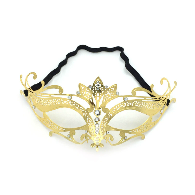 Metal Hollow Mask – Rhinestone Embellished Half Face Masquerade Mask for Women, Gold/Silver Iron Mask for Halloween & Ball