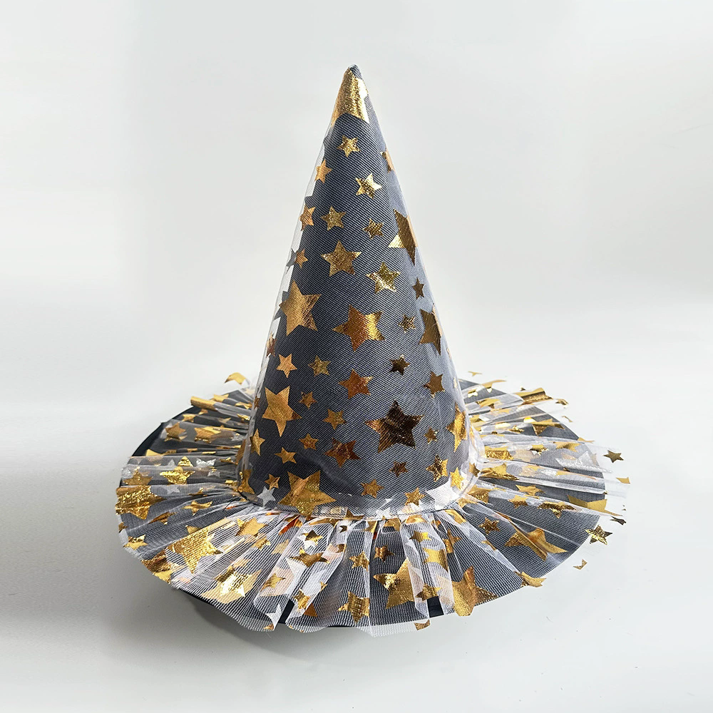 Full Color Printed Netting Witch Hat – Colorful Patterned Tulle Wizard Cap for Adults, Kids, Halloween Party