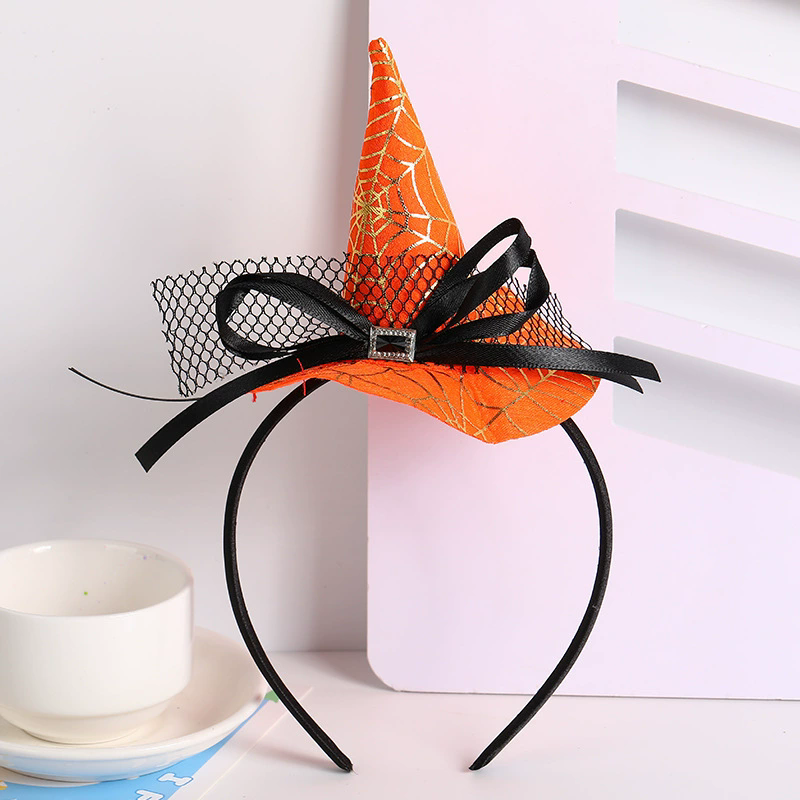 Halloween Spider Web Witch Hat Headband – Classic Witch Hairband with Spiderweb Decoration for Party Prop