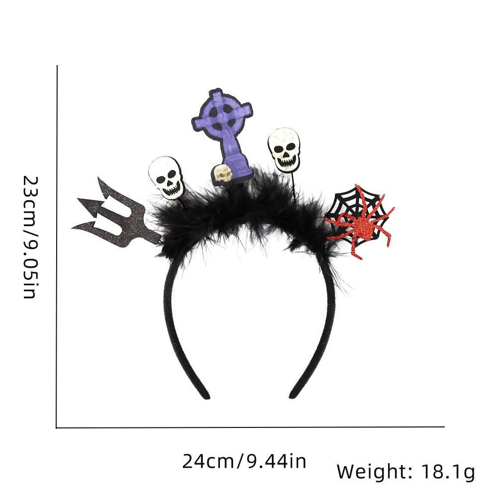 Halloween Ghost Bat Feather Headband – Spooky Hairband with Ghost, Bat & Feather Decorations for Women & Kids