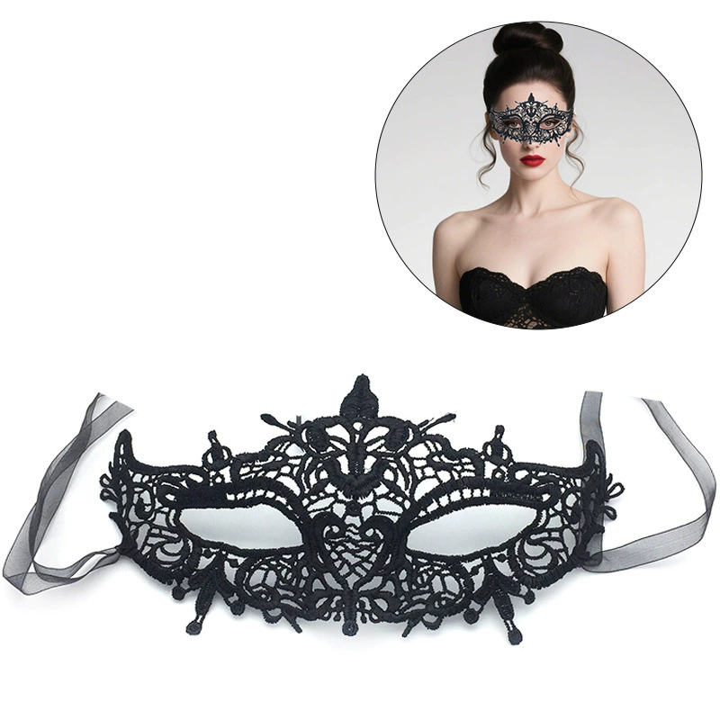 Structured Lace Half Face Mask – Black Princess Style Masquerade Eye Mask with Shaped Design for Women Ball & Party