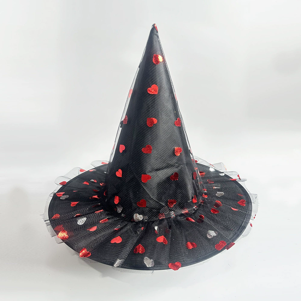 Full Color Printed Netting Witch Hat – Colorful Patterned Tulle Wizard Cap for Adults, Kids, Halloween Party