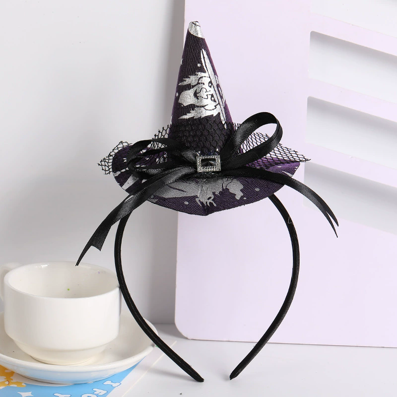 Halloween Spider Web Witch Hat Headband – Classic Witch Hairband with Spiderweb Decoration for Party Prop
