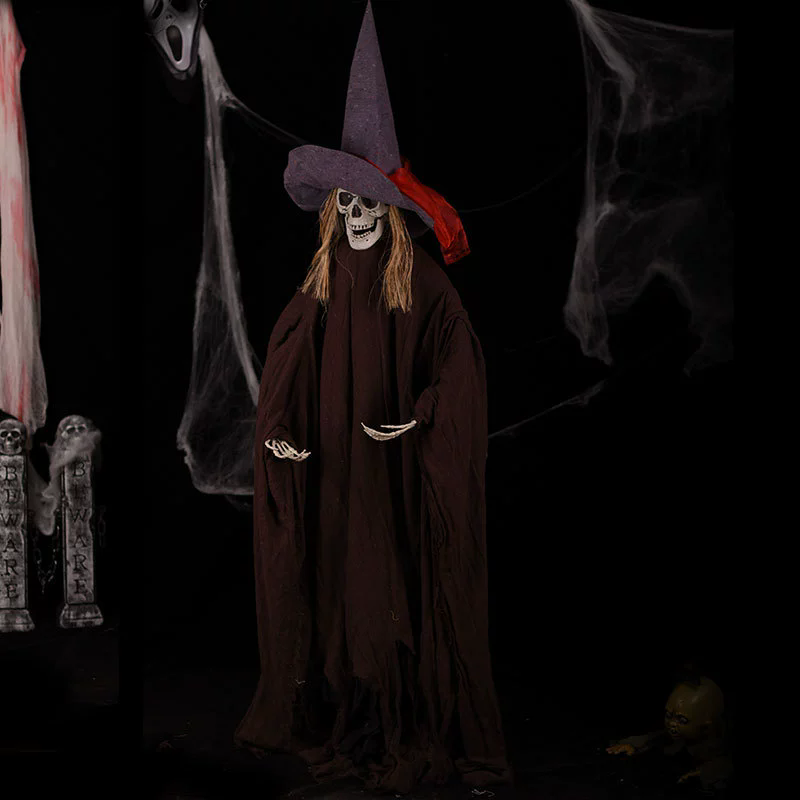 Hanging Skeleton Ghost – Creepy Skull Ghost with Tattered Robe & Chain for Haunted House & Halloween Yard Decor