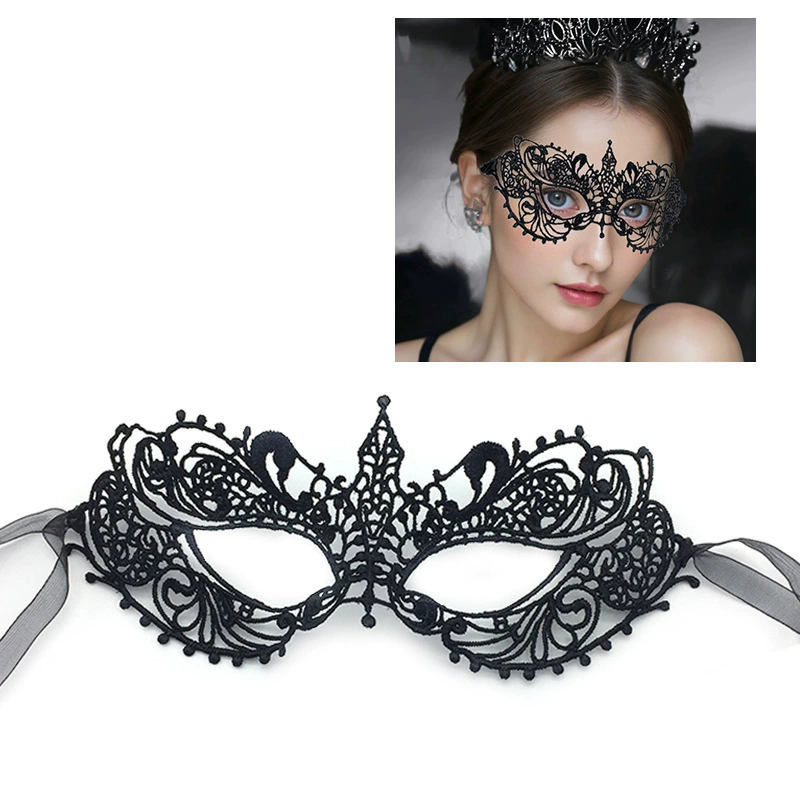 Structured Lace Half Face Mask – Black Princess Style Masquerade Eye Mask with Shaped Design for Women Ball & Party