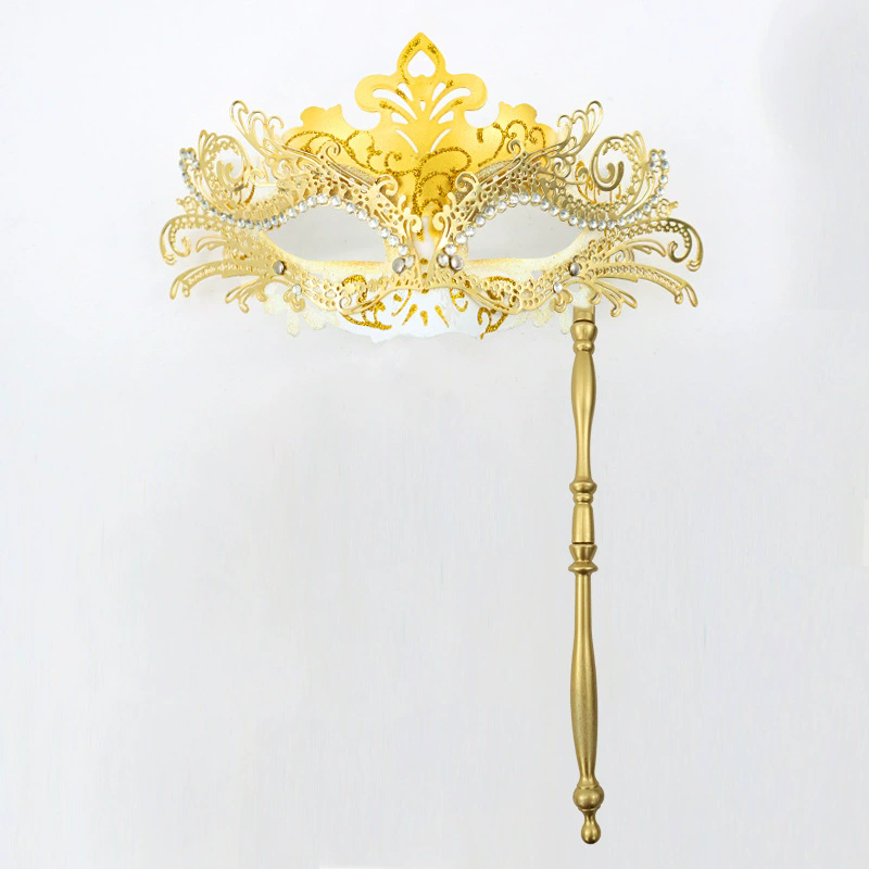 Metal Rhinestone Handheld Mask – Detachable Half Face Masquerade Mask with Stick for Women, Luxury Party Accessory for Halloween & Ball