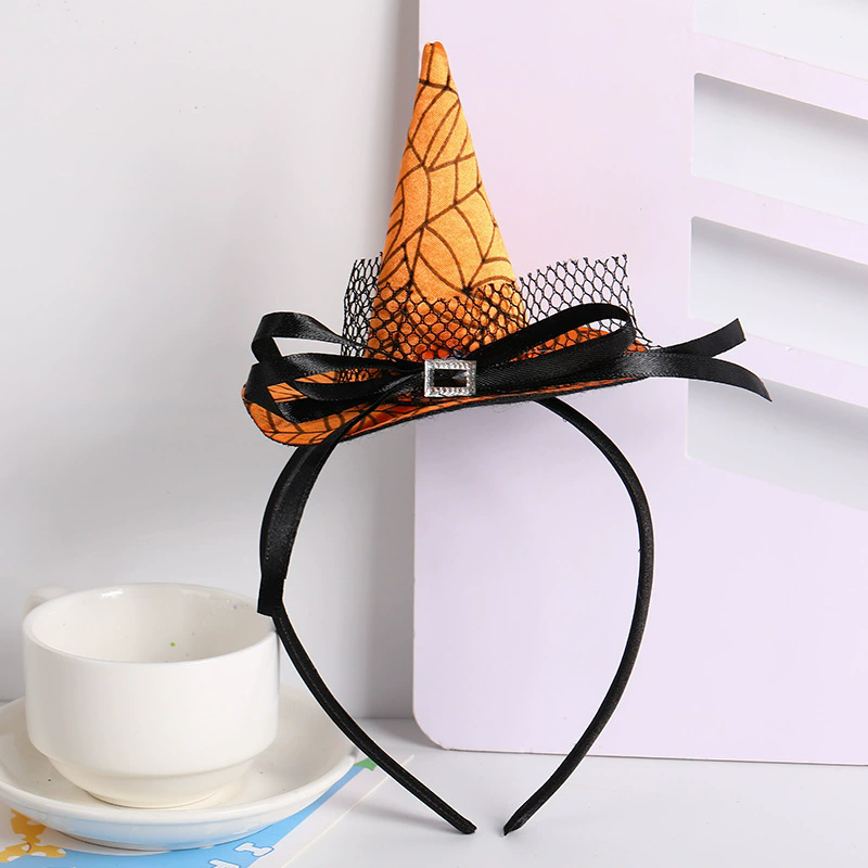 Halloween Spider Web Witch Hat Headband – Classic Witch Hairband with Spiderweb Decoration for Party Prop