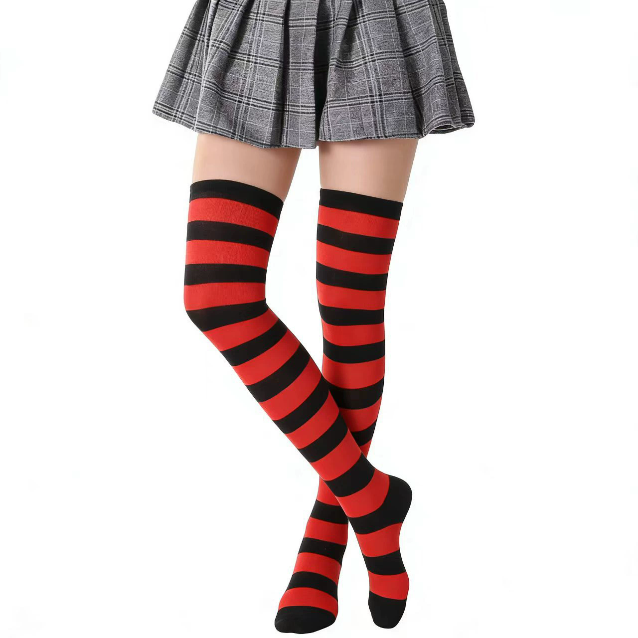 Colorful Horizontal Stripe Thigh Highs – Striped Over Knee Socks for Women Halloween Accessory