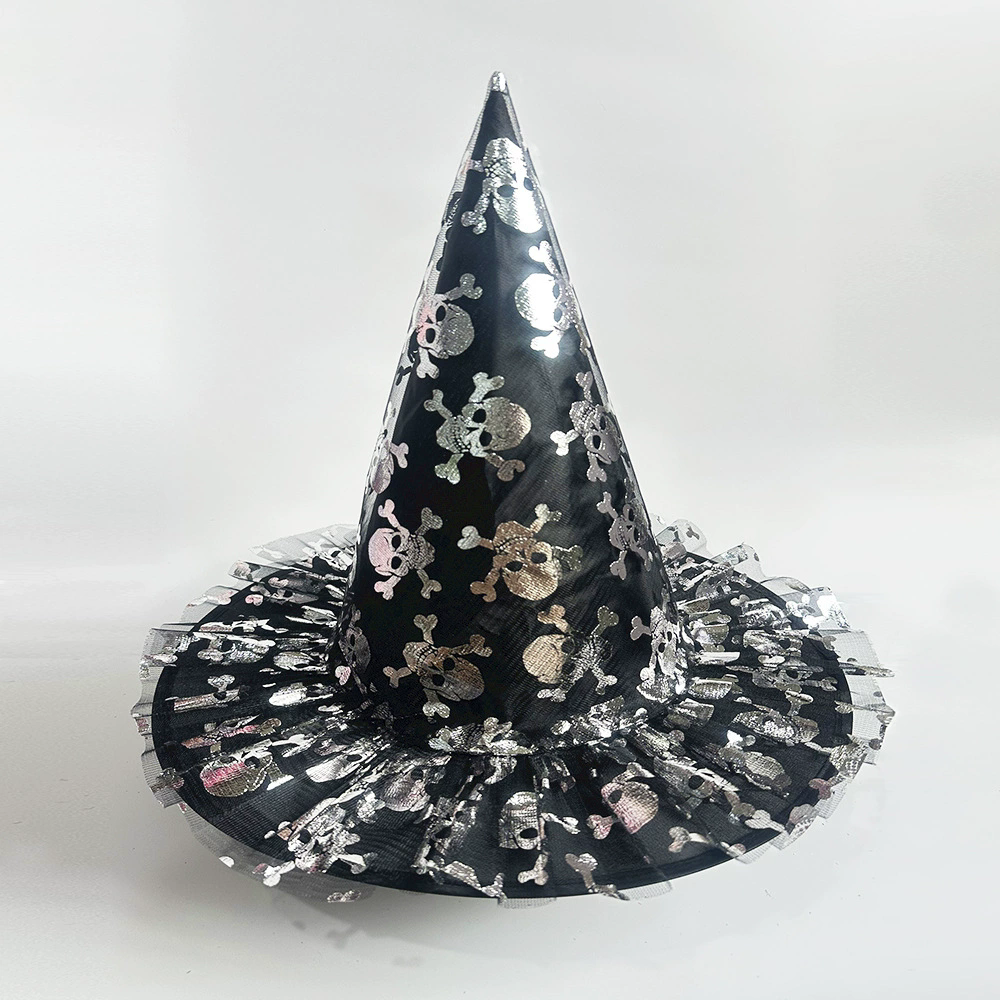 Full Color Printed Netting Witch Hat – Colorful Patterned Tulle Wizard Cap for Adults, Kids, Halloween Party