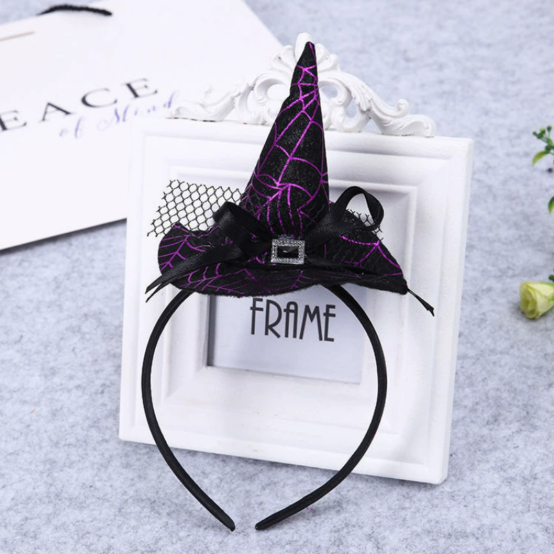Halloween Spider Web Witch Hat Headband – Classic Witch Hairband with Spiderweb Decoration for Party Prop