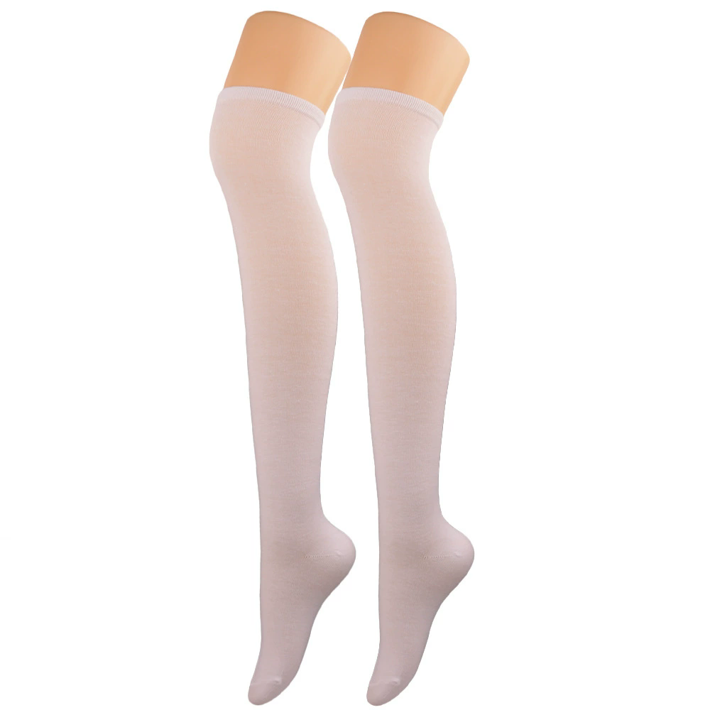 Plain Thigh High Socks – Solid Color Over Knee Stockings for Women Halloween Costume