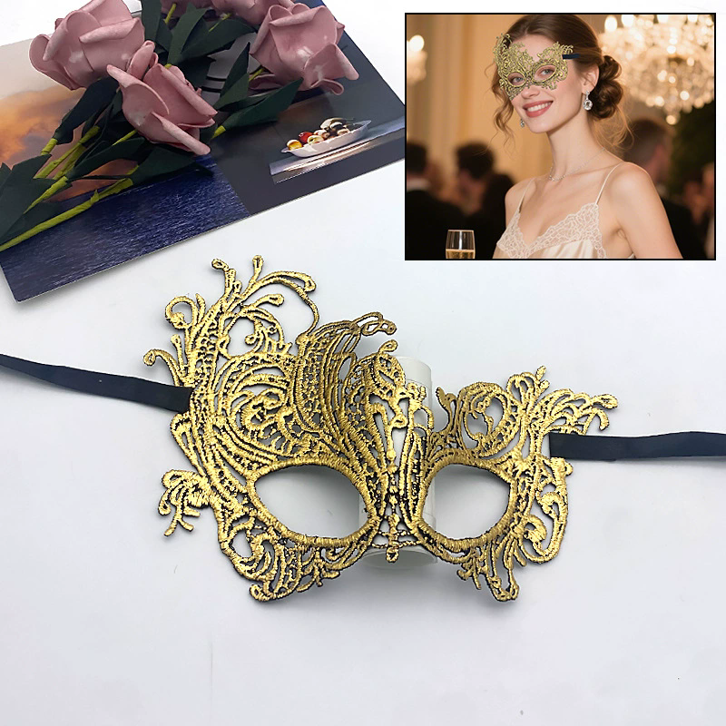 Gold Lace Masquerade Mask – Half Face Eye Mask  for Women, Sexy Party Mask for Ball & Nightclub