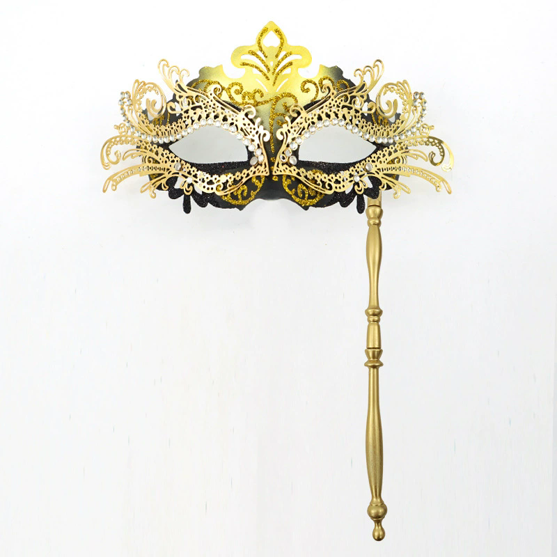 Metal Rhinestone Handheld Mask – Detachable Half Face Masquerade Mask with Stick for Women, Luxury Party Accessory for Halloween & Ball