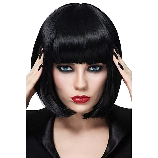 Colored Short Bob Wig – Straight Bangs Anime Cosplay Wig for Women & Girls Halloween Prop