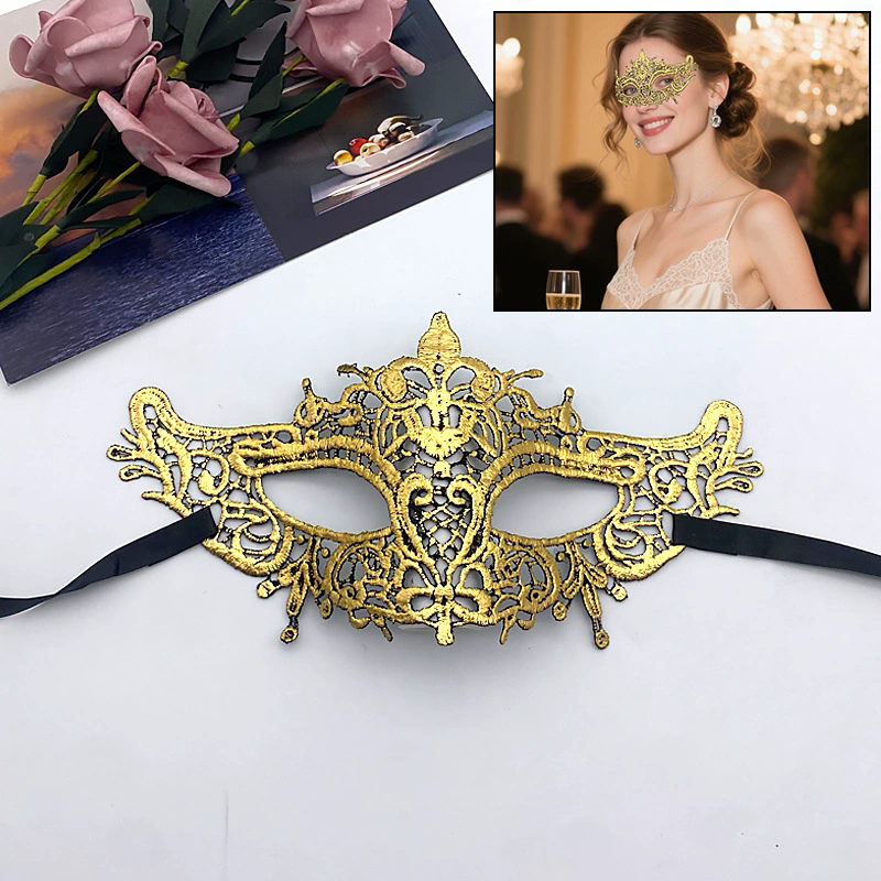 Gold Lace Masquerade Mask – Half Face Eye Mask  for Women, Sexy Party Mask for Ball & Nightclub