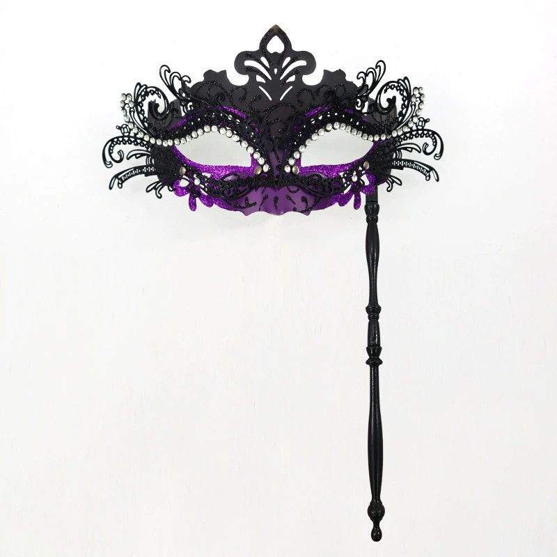 Metal Rhinestone Handheld Mask – Detachable Half Face Masquerade Mask with Stick for Women, Luxury Party Accessory for Halloween & Ball