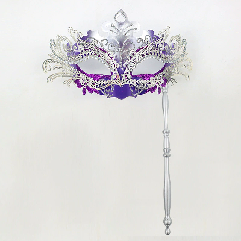 Metal Rhinestone Handheld Mask – Detachable Half Face Masquerade Mask with Stick for Women, Luxury Party Accessory for Halloween & Ball