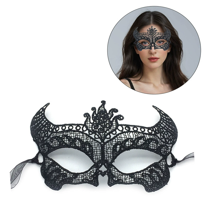 Structured Lace Half Face Mask – Black Princess Style Masquerade Eye Mask with Shaped Design for Women Ball & Party