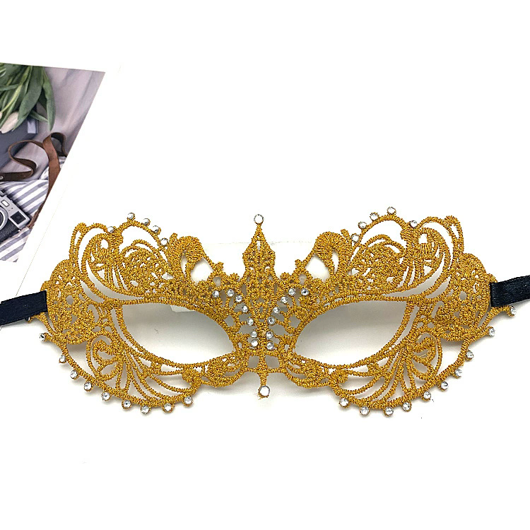 Structured Rhinestone Lace Mask – Black Cutout Half Face Masquerade Mask with Crystal Gems for Women Ball & Party