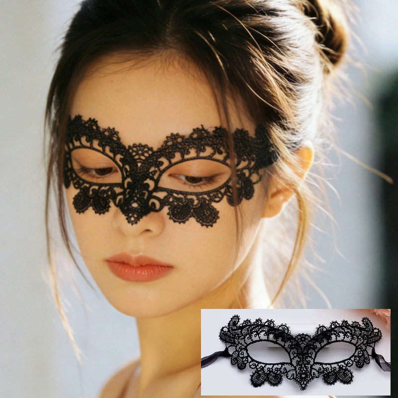 Couple Masquerade Mask Set – His & Hers Half Face Lace Eye Mask with Gold Foil Cutout Design for Ball & Party