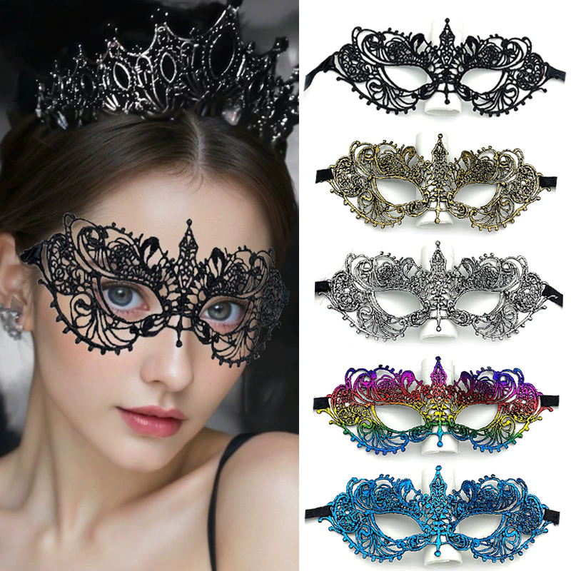 Sexy Colorful Lace Mask – Shapeable Gold Stamped Half Face Masquerade Eye Mask for Women, Halloween Costume & Dance Party