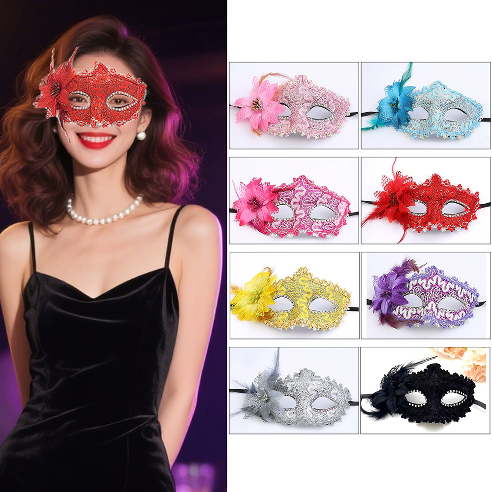 Floral Lace Half Face Mask – Flower Embellished Masquerade Eye Mask for Women, Romantic Party Mask for Halloween & Ball