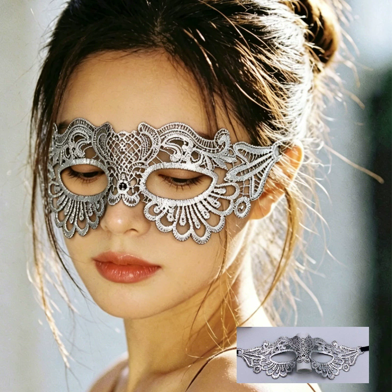 Gold Foil Lace Mask – Sexy Half Face Masquerade Eye Mask for Women, Stamped Lace Party Mask for Halloween & Ball