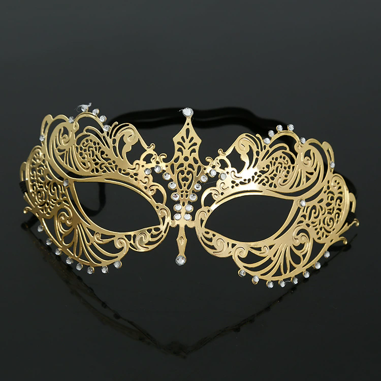 Metal Hollow Mask – Rhinestone Embellished Half Face Masquerade Mask for Women, Gold/Silver Iron Mask for Halloween & Ball