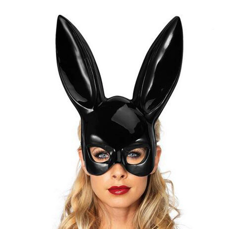 Black Bunny Half Face Mask – Rabbit Masquerade Mask for Women & Men, Cute Animal Costume Mask for Halloween & Masquerade Ball