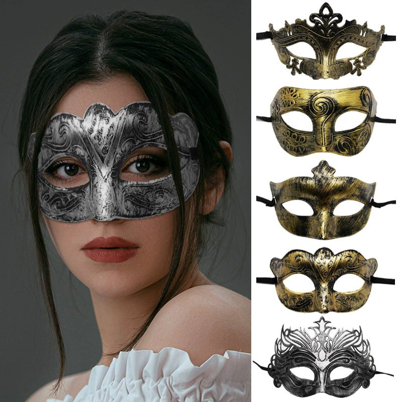 Vintage Jazz Half Face Mask – Retro Flat Top Masquerade Mask with Antique Finish for Men & Women Party Costume