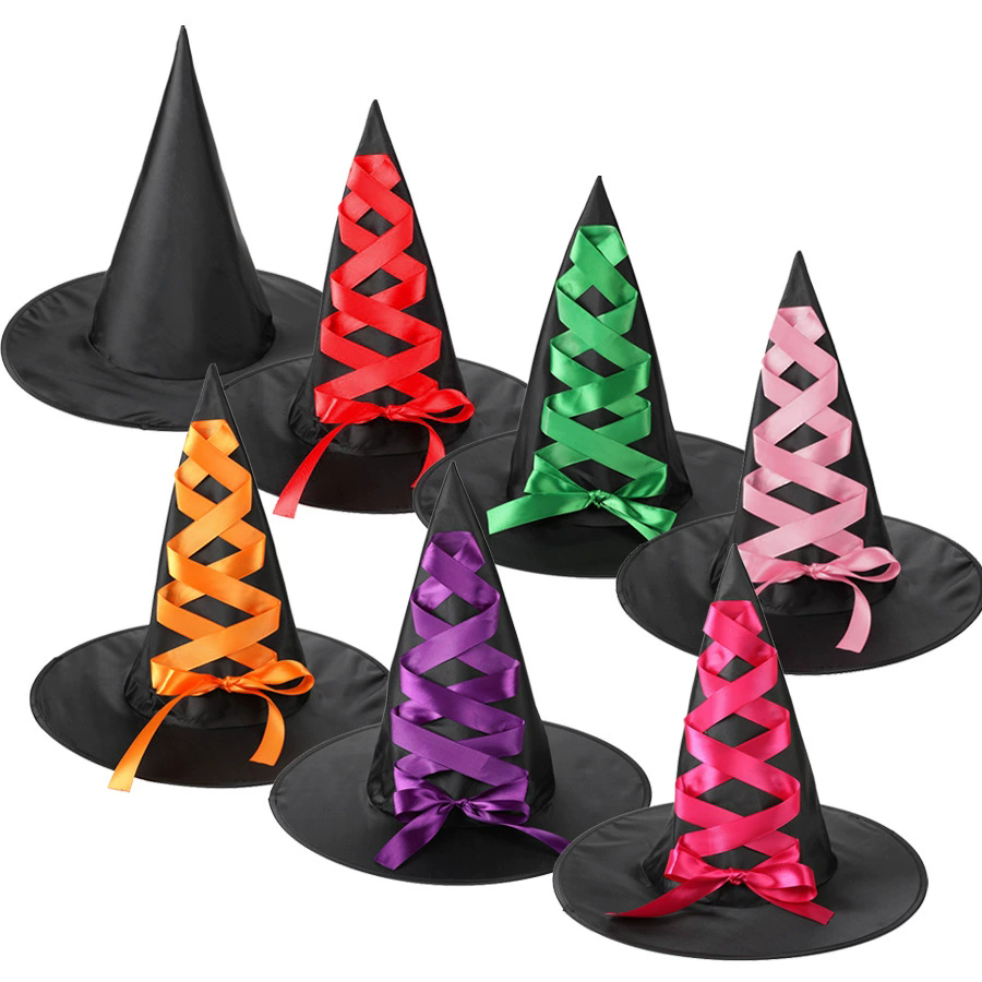 Witch Hat with Strap – Wizard Cap with Tie String for Adults & Kids Halloween Costume