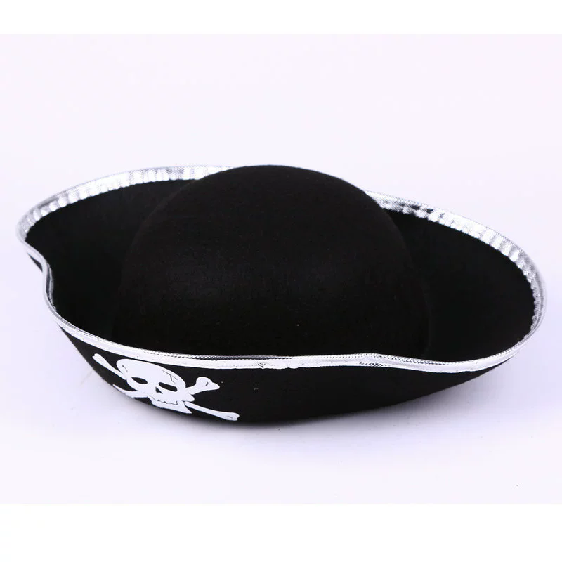 Kids Pirate Captain Hat – Gold & Silver Trim Caribbean Style Pirate Hat for Halloween Costume
