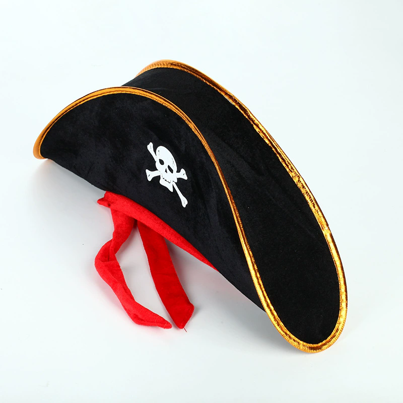 Pirate Captain Hat with Red String – Adult Child Caribbean Pirate Costume Prop for Halloween Party