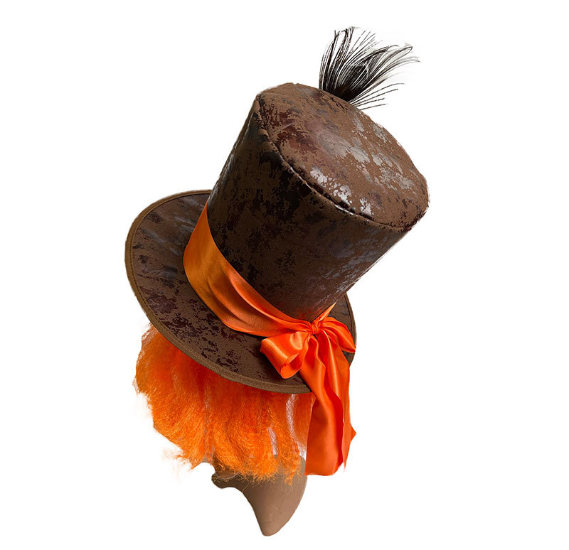 Orange Wig with Peacock Feathers – Hat and Fake Hair Combo for Halloween Cosplay Prop
