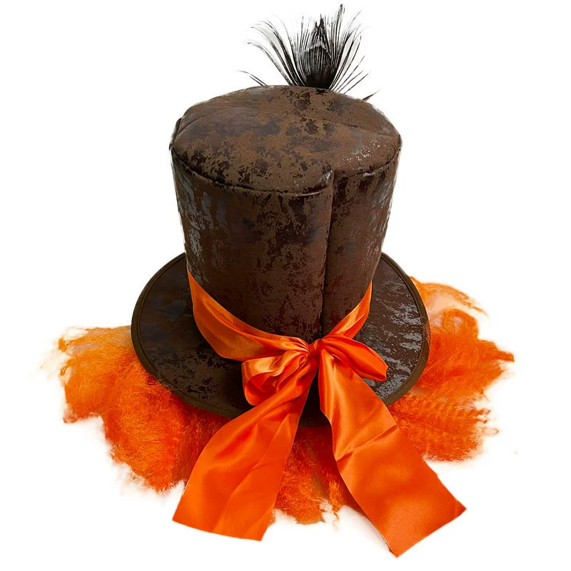 Orange Wig with Peacock Feathers – Hat and Fake Hair Combo for Halloween Cosplay Prop